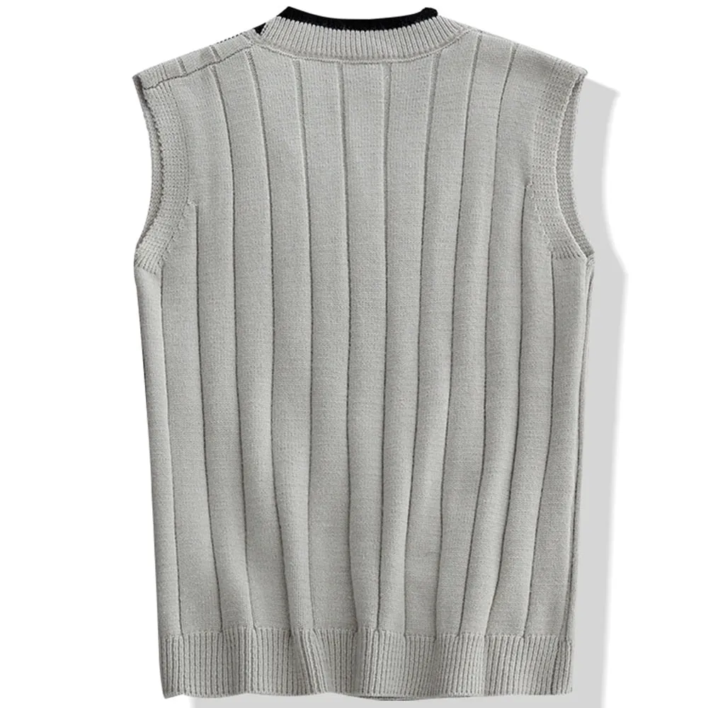 Hip Hop Japanese Style Men's Knitted V Neck Loose Oversized Vest Sweater