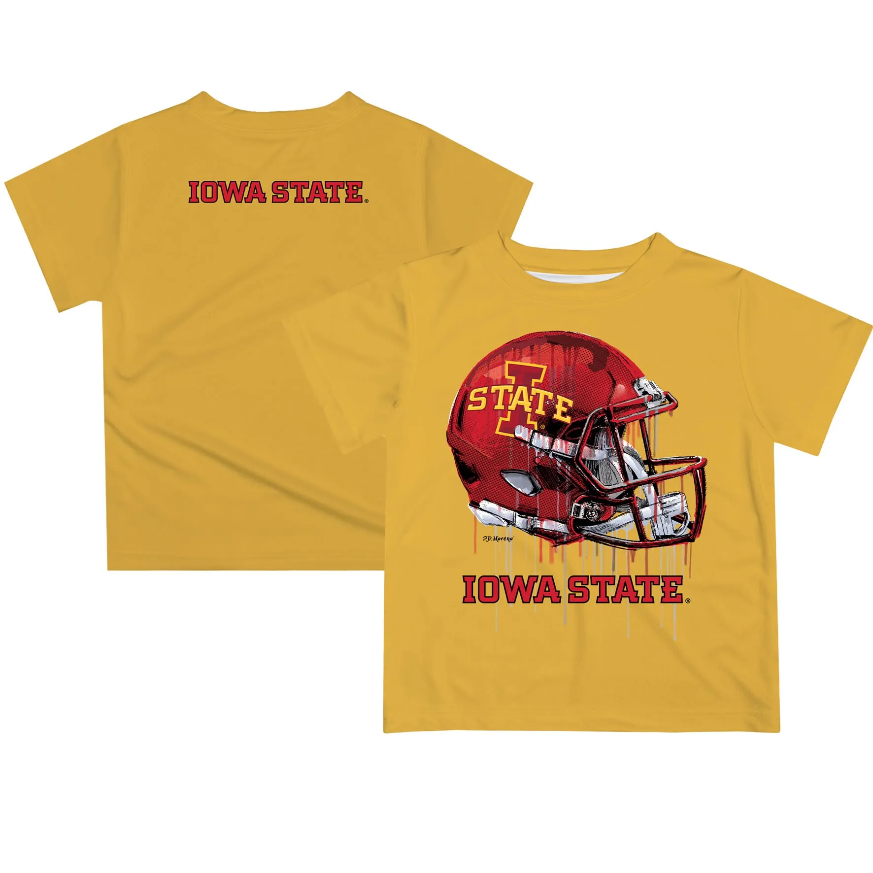 Iowa State Cyclones Youth Gold Team Logo Dripping Helmet T-Shirt