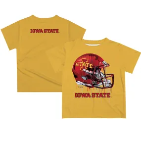 Iowa State Cyclones Youth Gold Team Logo Dripping Helmet T-Shirt