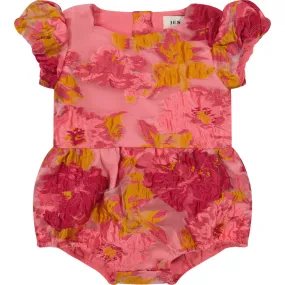 JessaKae Baby Amara Floral Print Short Puff Sleeve Romper, Pink