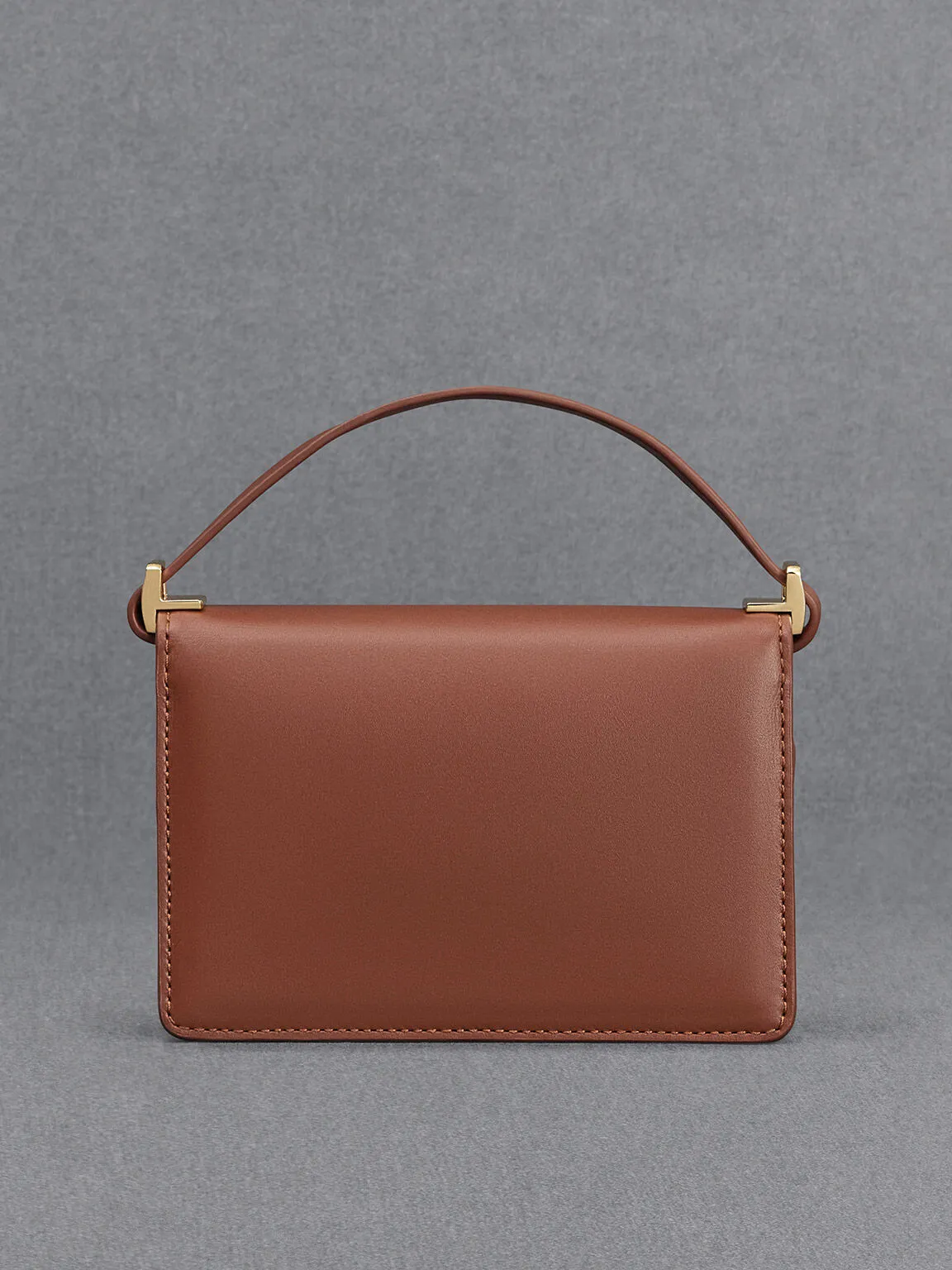 Leather & Canvas Two-Tone Boxy Bag - Cognac