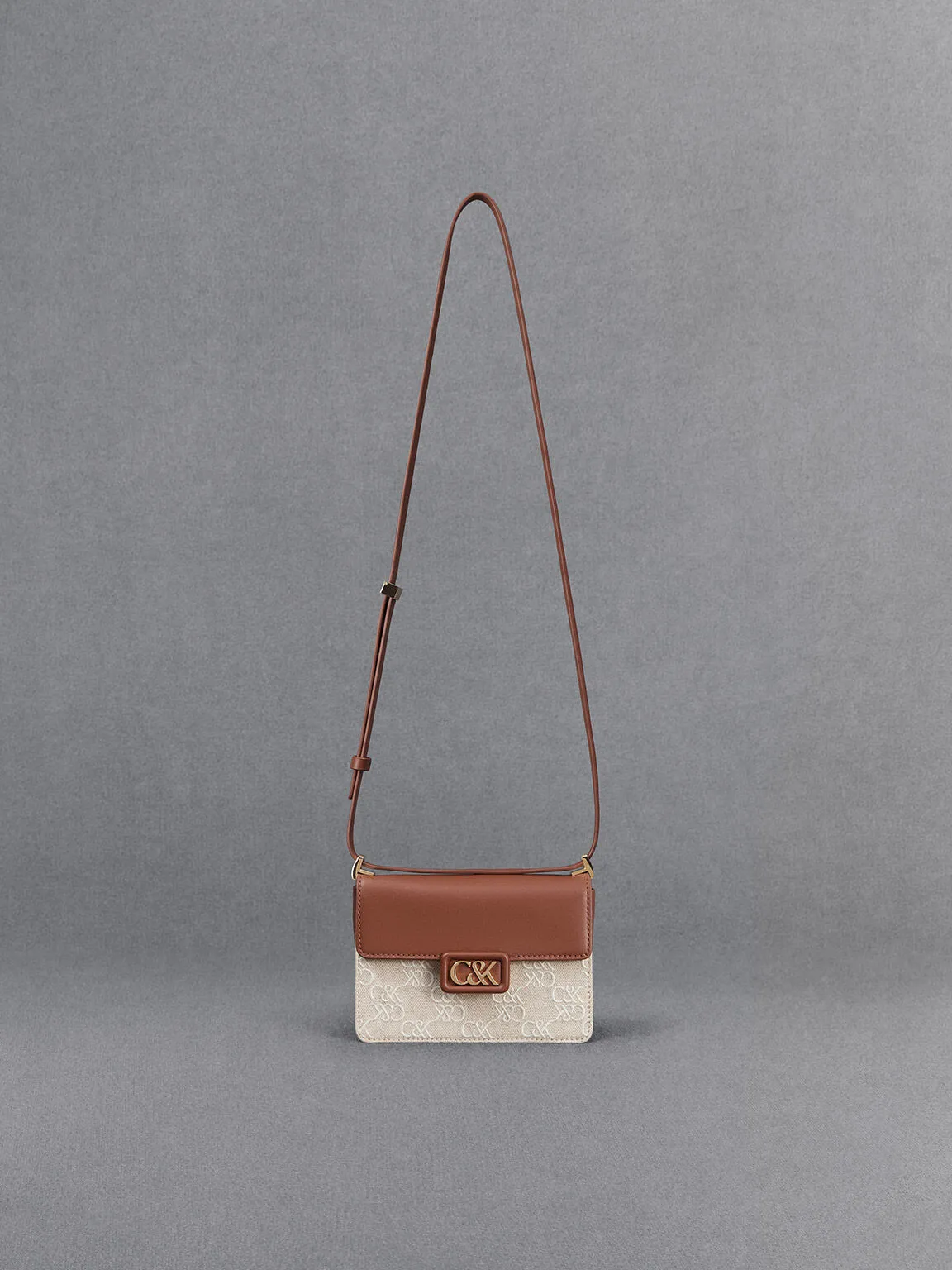 Leather & Canvas Two-Tone Boxy Bag - Cognac