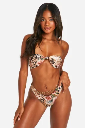 Leopard Floral Bandeau Bikini Top