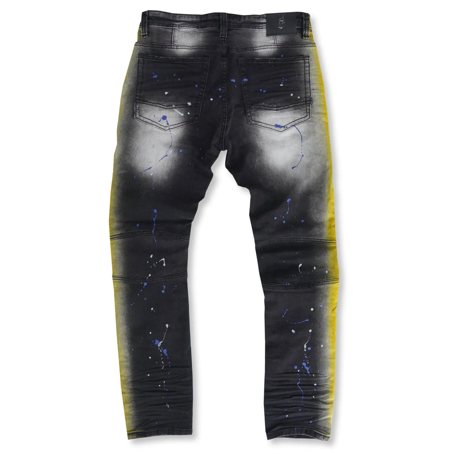 M1938 Paint Stroke Shredded Denim Jeans - Black Wash