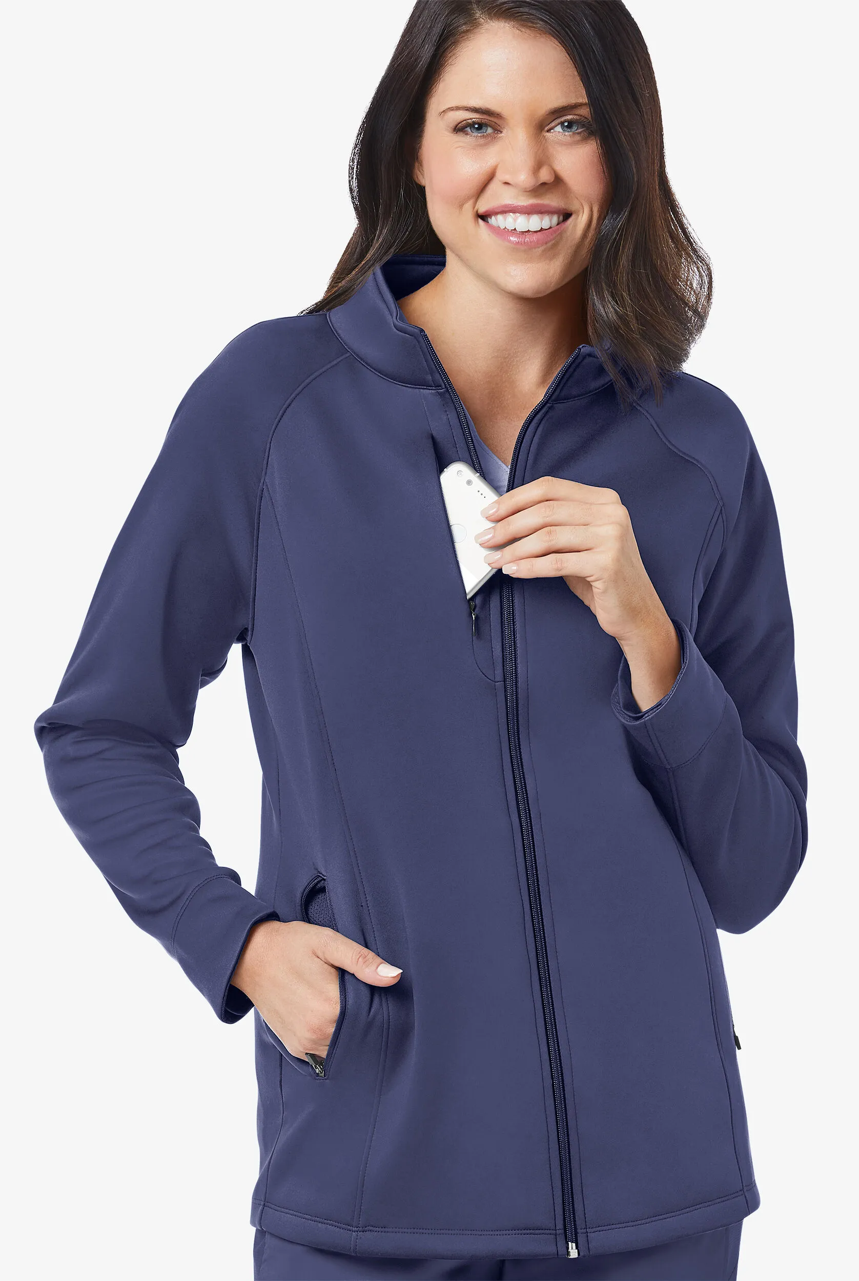 Maevn Blaze Women's 5-Pocket Zip Front Raglan Sleeve Fleece Scrub Jacket