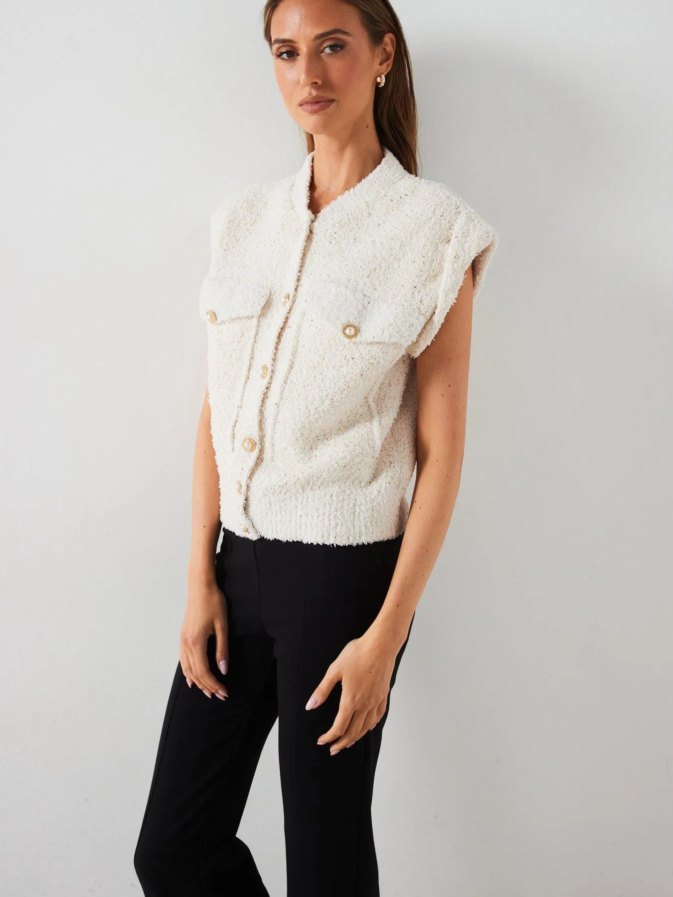 Mango Knitted Buttoned Jumper Vest - Cream