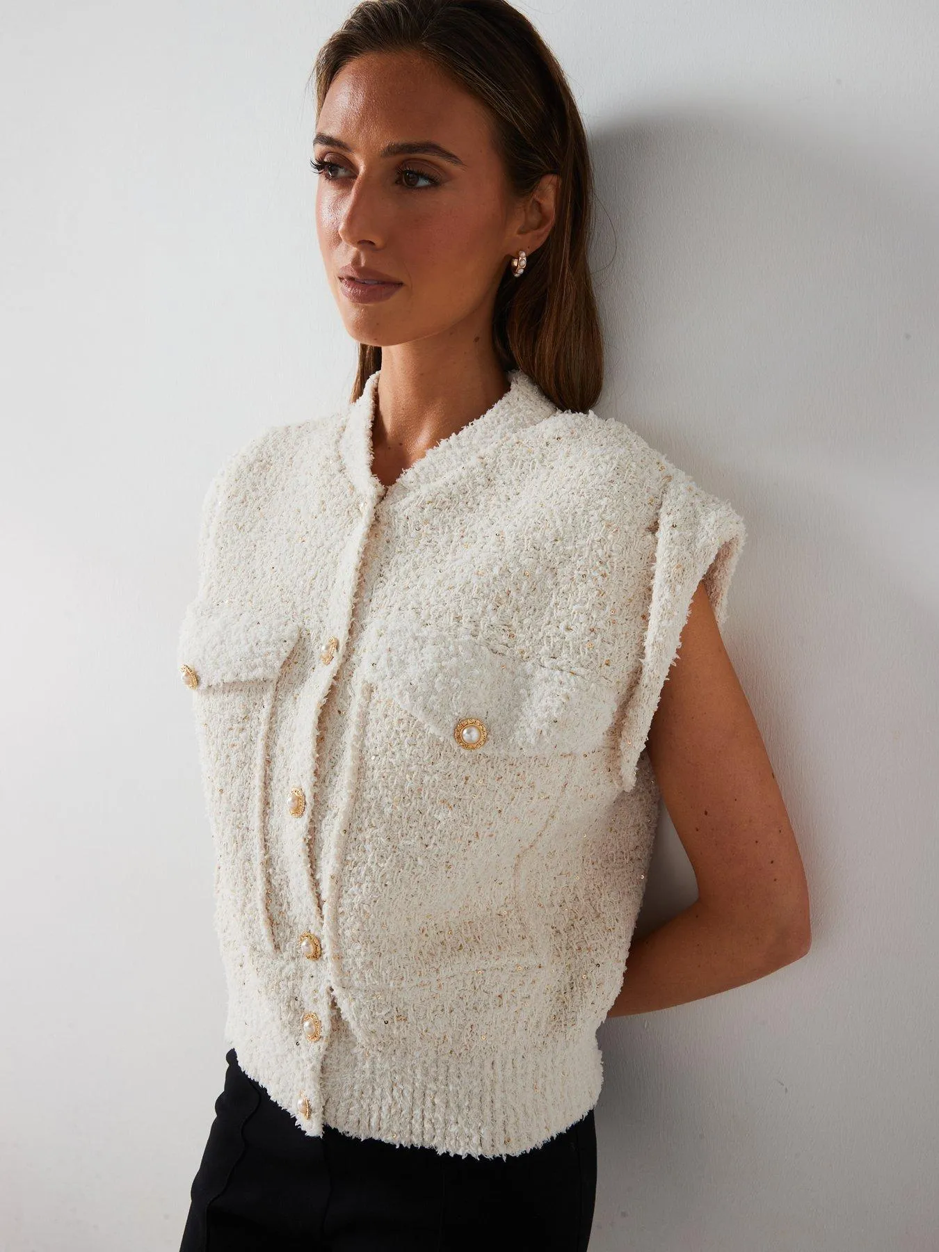 Mango Knitted Buttoned Jumper Vest - Cream