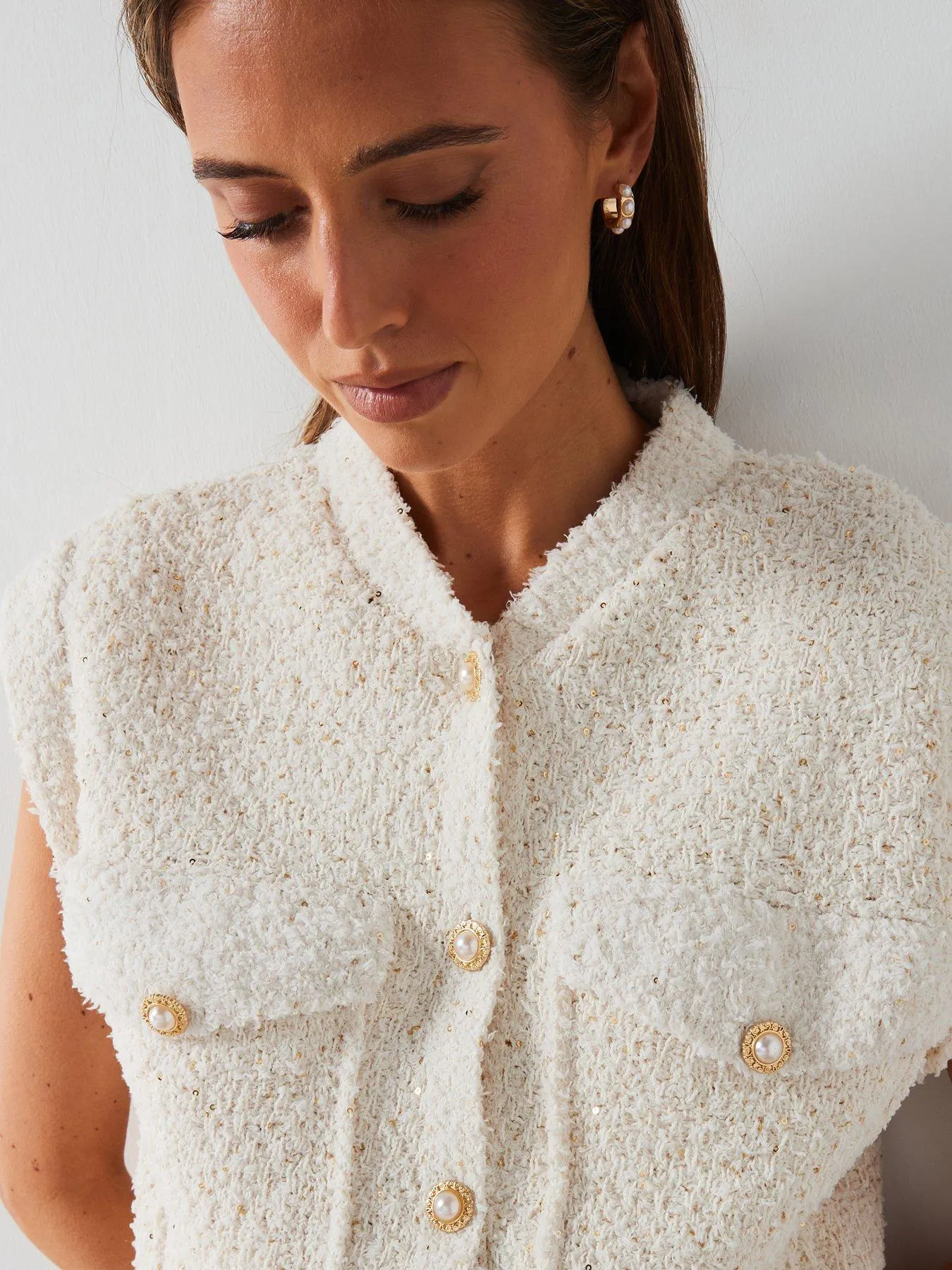 Mango Knitted Buttoned Jumper Vest - Cream