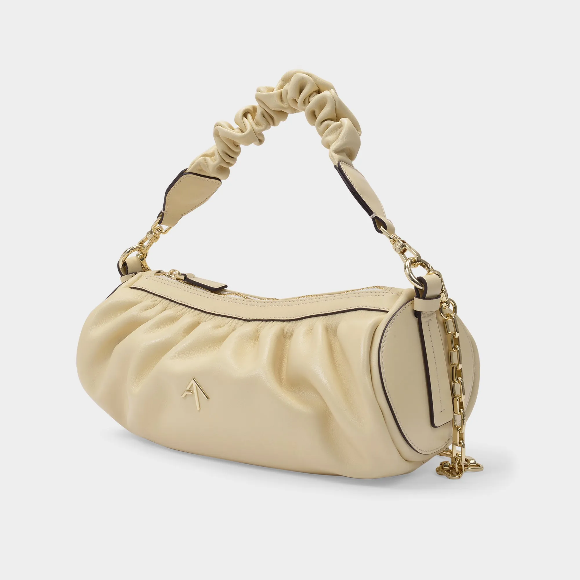 Manu Atelier  Shoulder Bag Ruched Cylinder XX in Vanilla Leather