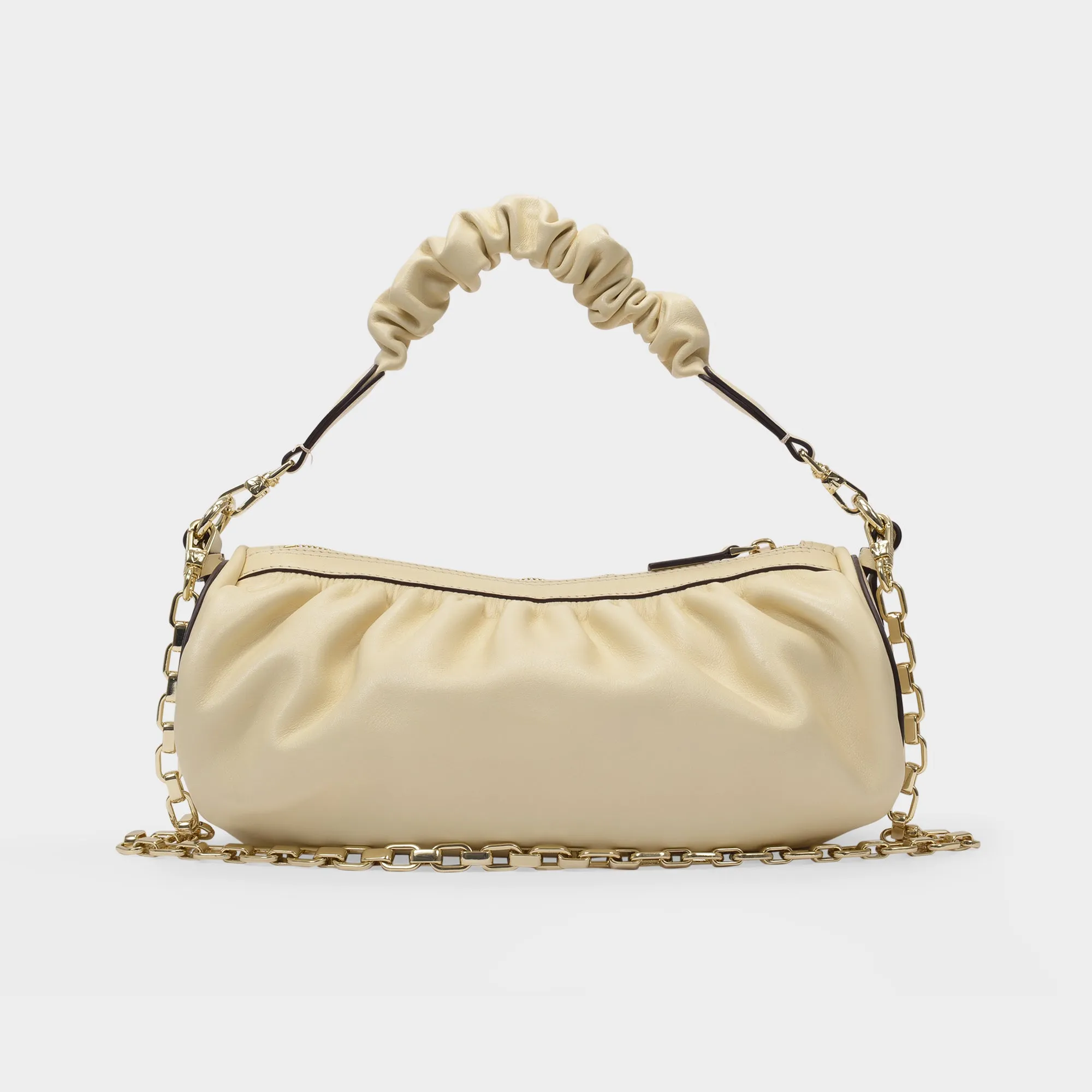 Manu Atelier  Shoulder Bag Ruched Cylinder XX in Vanilla Leather