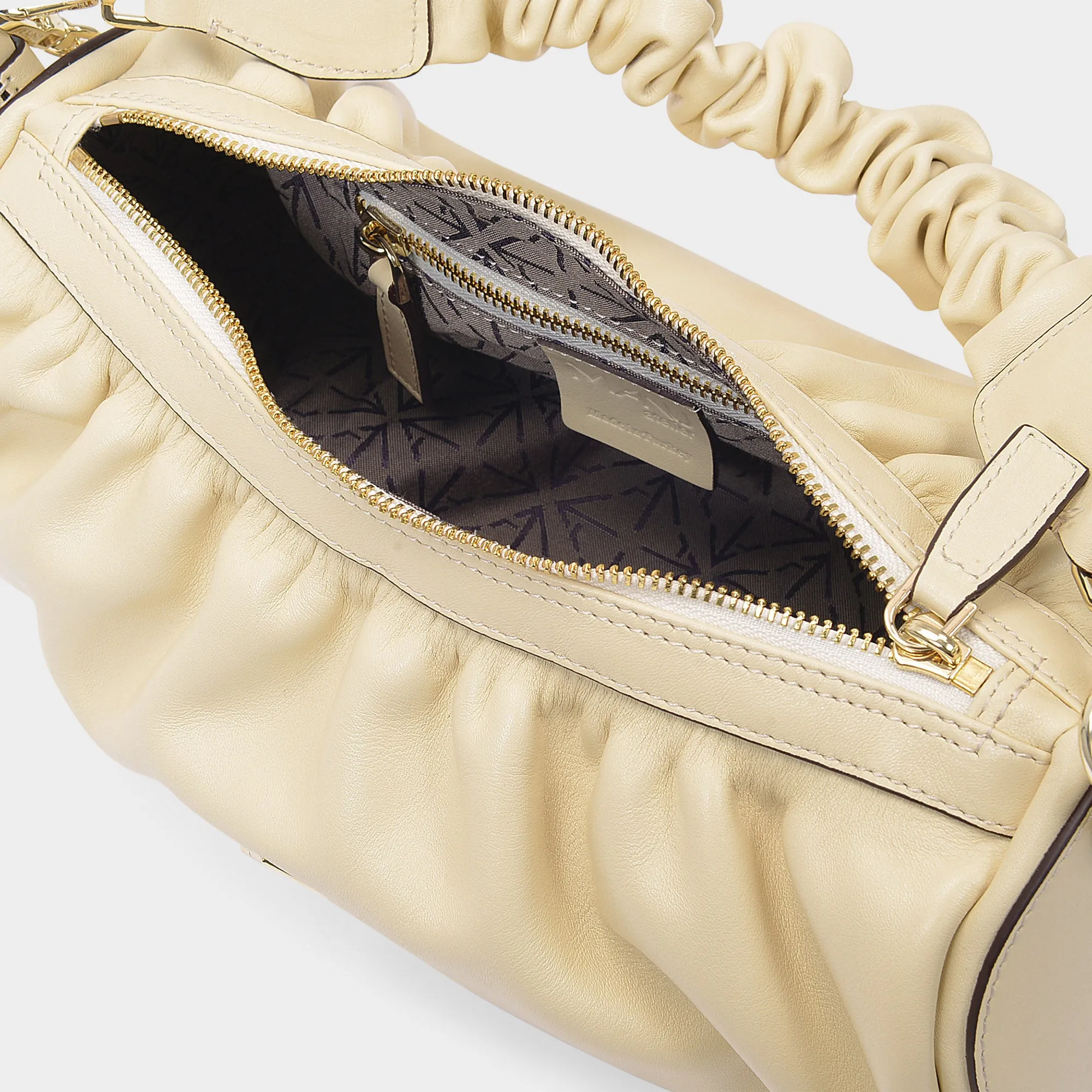 Manu Atelier  Shoulder Bag Ruched Cylinder XX in Vanilla Leather