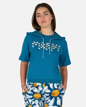 Marni Daisy Logo Print Cotton Hooded Sweatshirt in Royal