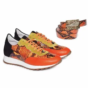 Mauri M728 Calf & Python Print & Suede Sneakers Orange (Special Order)