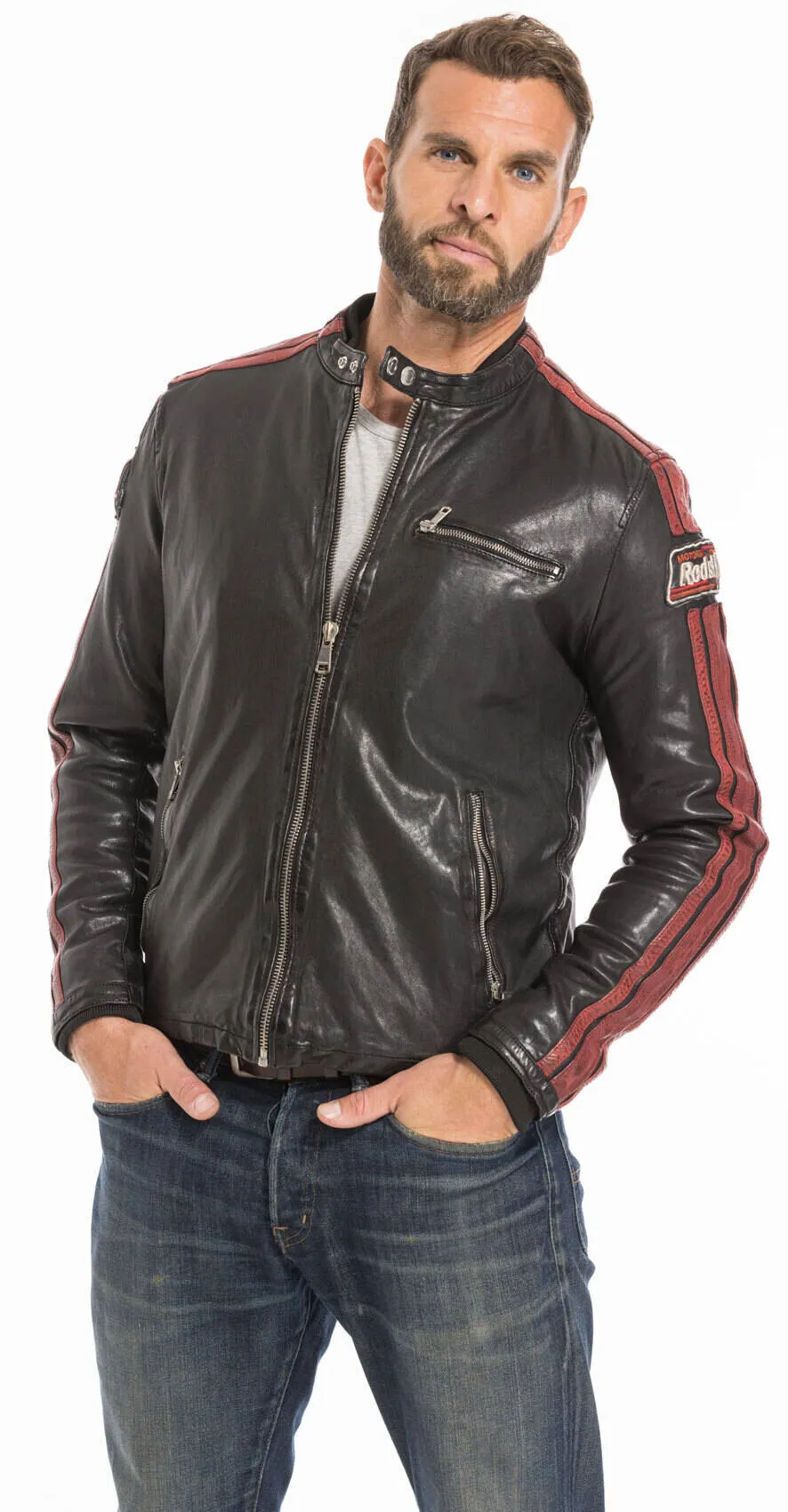 Men's black/red redskins deegan motorcycle style leather jacket