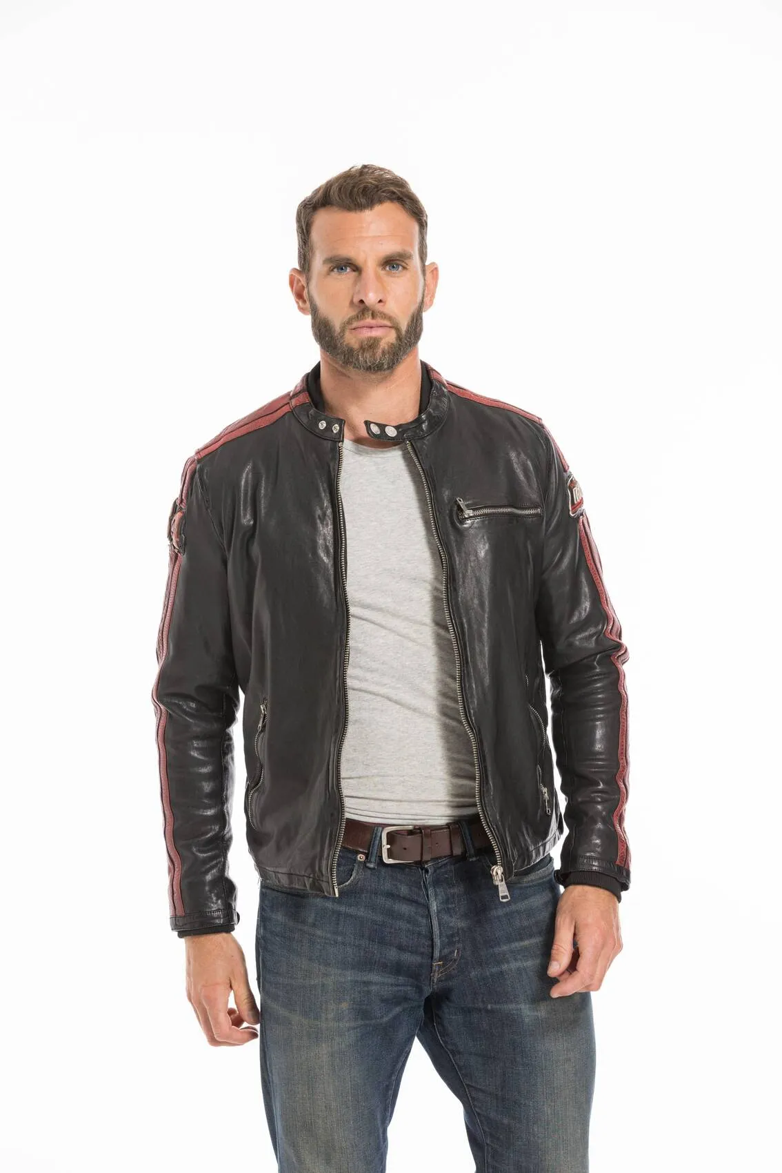 Men's black/red redskins deegan motorcycle style leather jacket