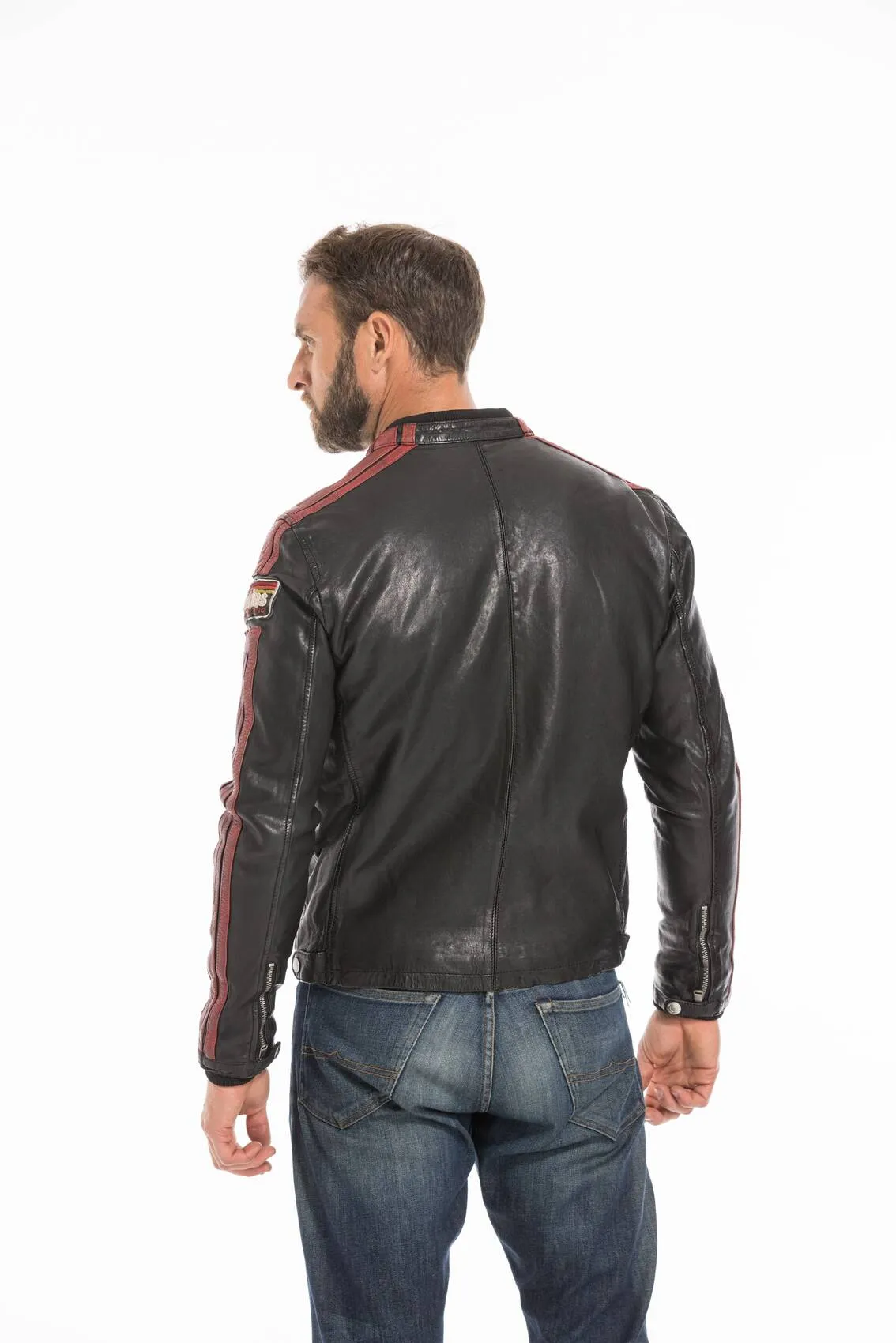 Men's black/red redskins deegan motorcycle style leather jacket