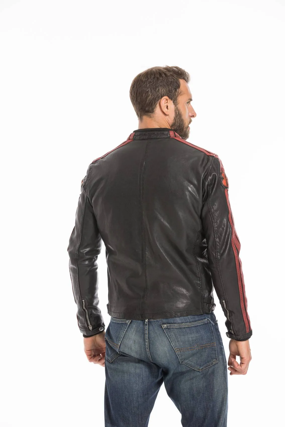 Men's black/red redskins deegan motorcycle style leather jacket