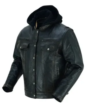 Men's Lightweight Drum Dyed Distressed Leather Naked Lambskin M/C Jacket