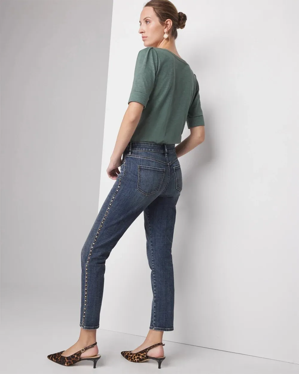 Mid-Rise Everyday Soft Denim Studded Girlfriend Jeans