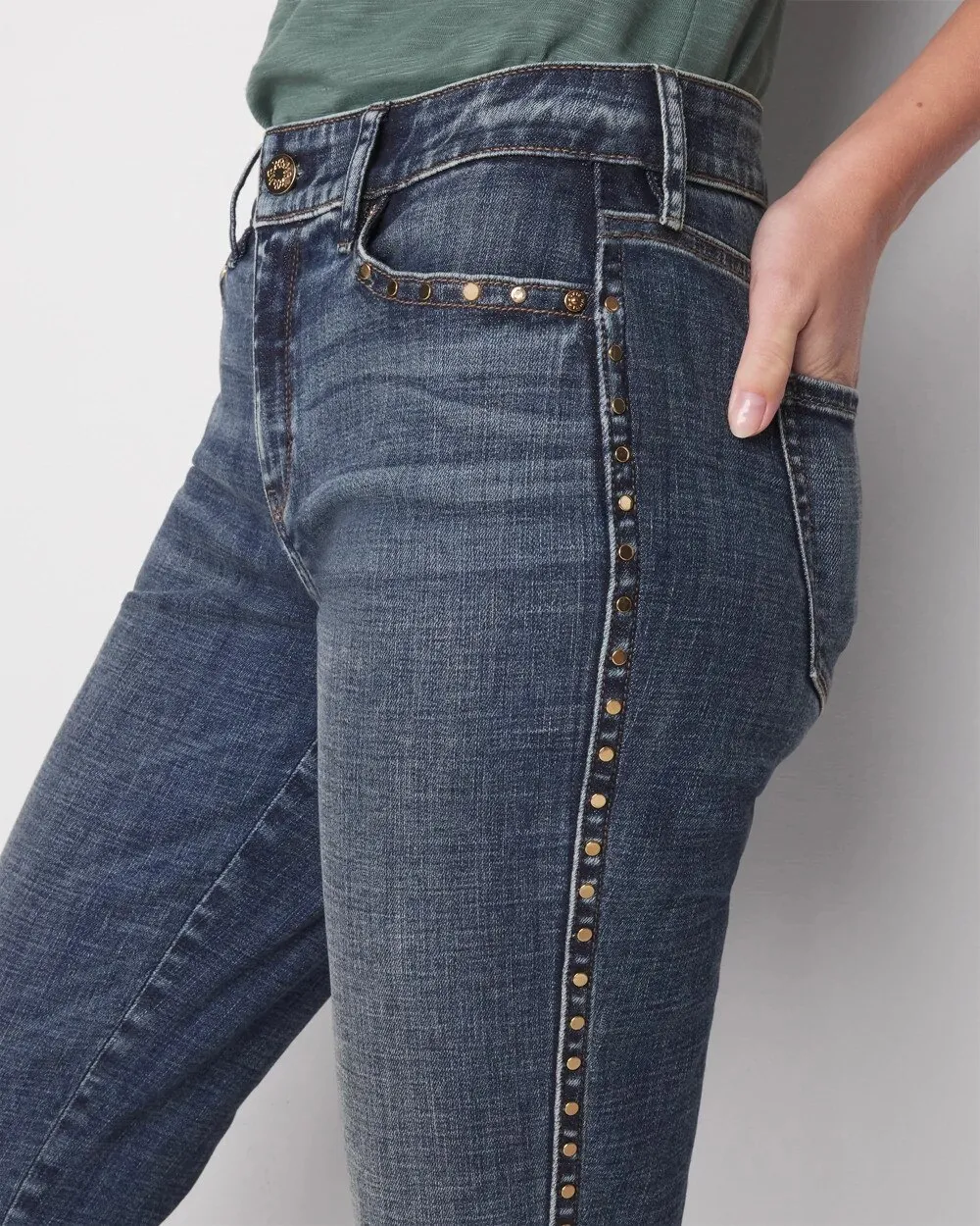 Mid-Rise Everyday Soft Denim Studded Girlfriend Jeans