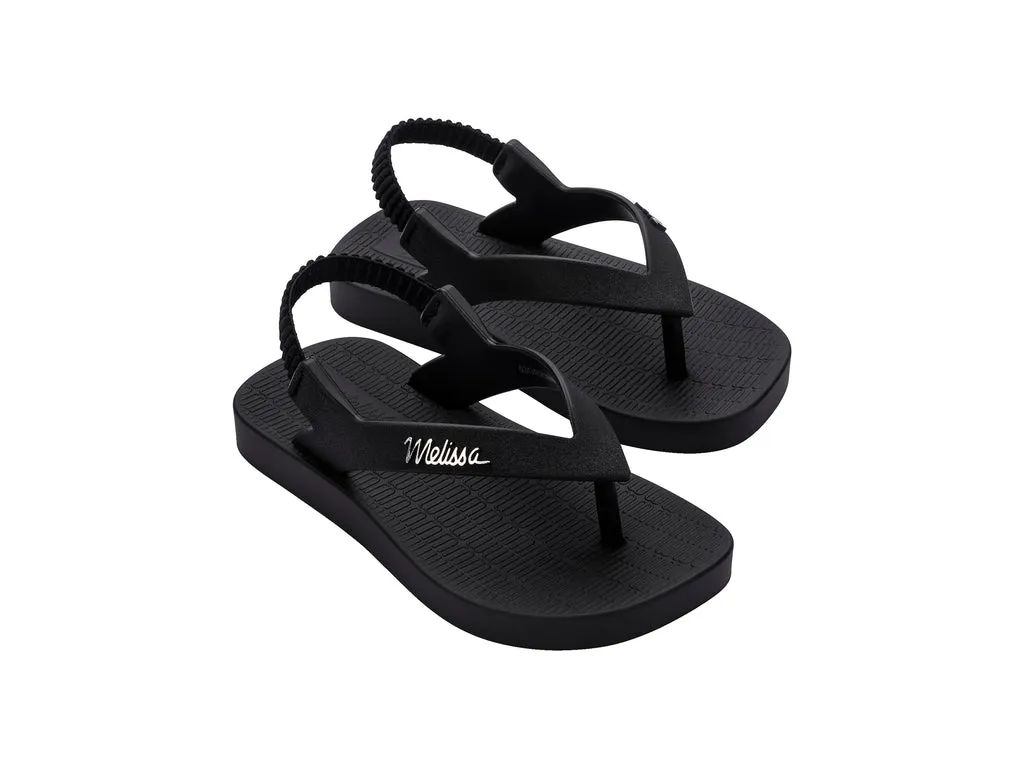 Mini Melissa Sun Long Beach Babies Flat Black Sandals