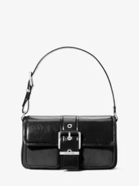 MK Colby Medium Crackled Leather Shoulder Bag - Black - Michael Kors