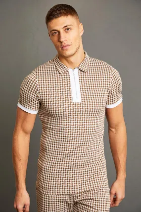 Muscle Fit Houndstooth Jacquard Zip Polo