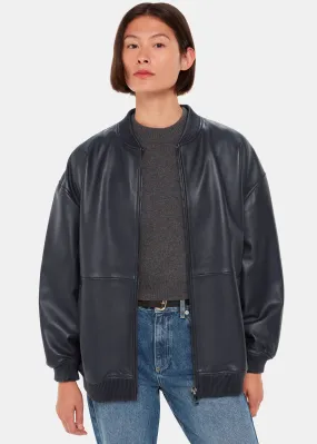 Navy Erin Leather Bomber