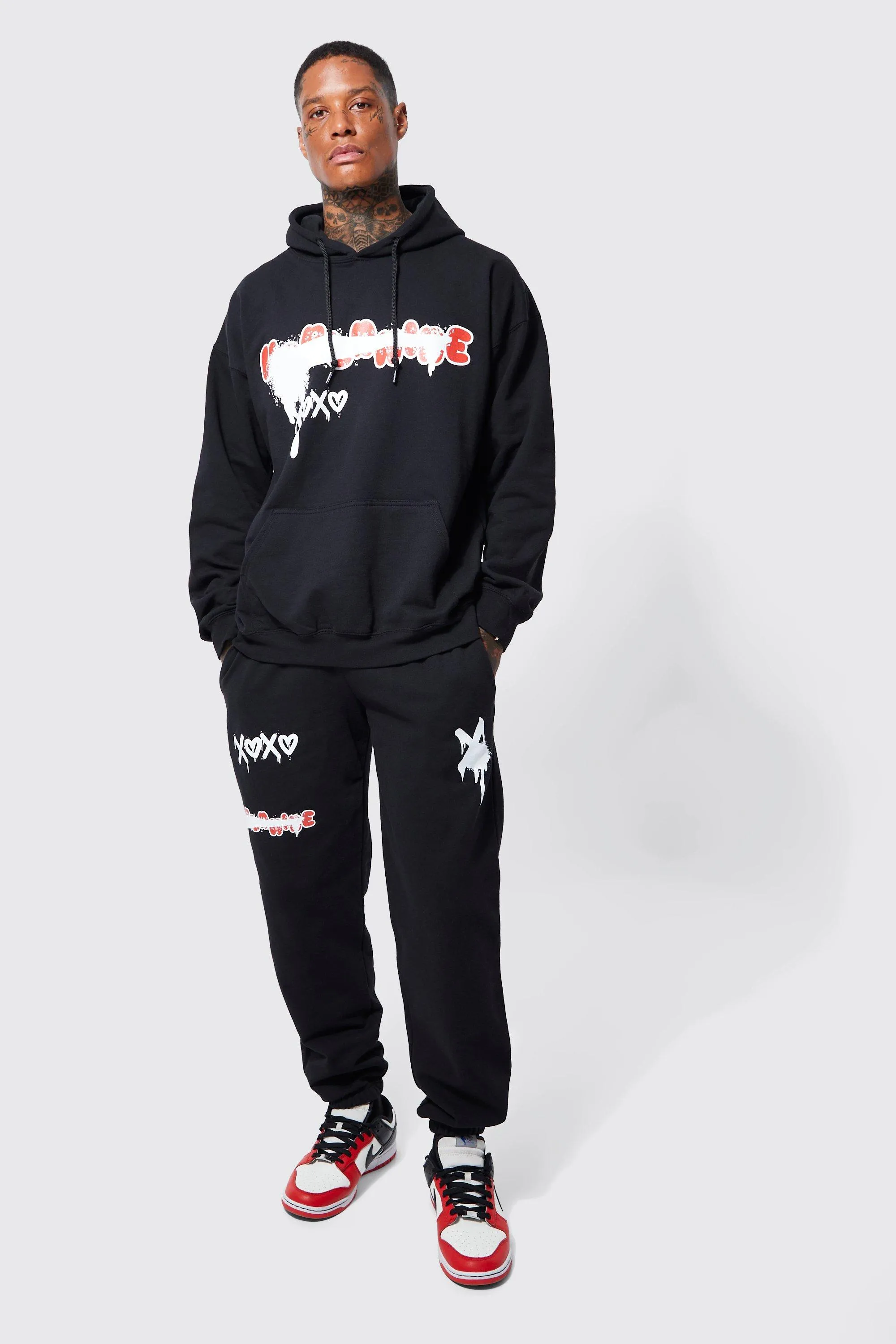 Oversized Graffiti Hooded Tracksuit