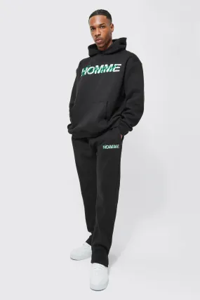 Oversized Homme Slogan Hooded Tracksuit