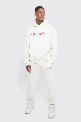 Oversized Worldwide Slogan Hooded Tracksuit