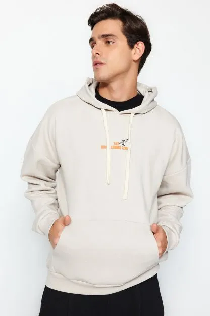 Oversize/Wide Cut Hooded Printed Fleece/Warm Sweatshirt