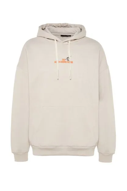 Oversize/Wide Cut Hooded Printed Fleece/Warm Sweatshirt