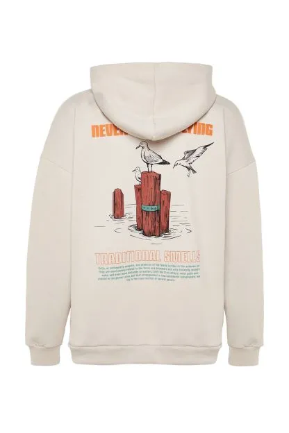 Oversize/Wide Cut Hooded Printed Fleece/Warm Sweatshirt