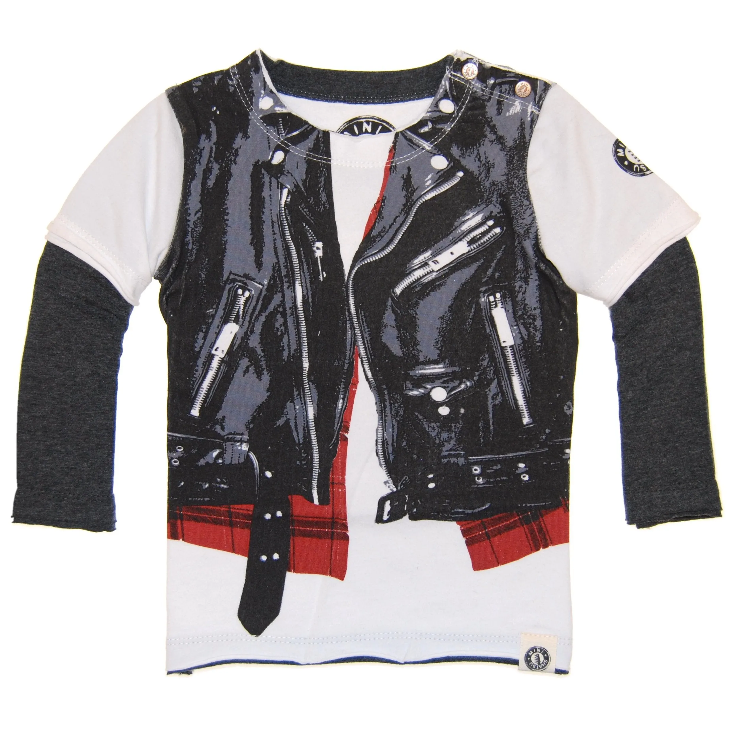 Plaid Leather Biker Vest Twofer Baby T-Shirt by: Mini Shatsu