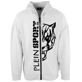 Plein Sport Large Black Logo White Zip Up Hoodie