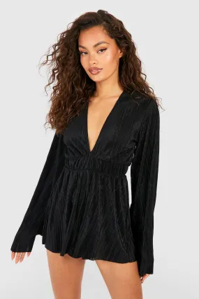 Plisse Flare Sleeve Romper