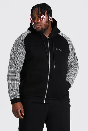 Plus Size MAN Roman Jacquard Sleeve Zip Hoodie | boohooMAN UK