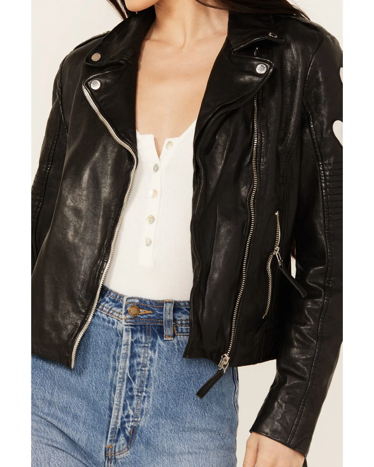 Product Name:  Mauritius Leather Women's Scattered Hearts Leather Jacket