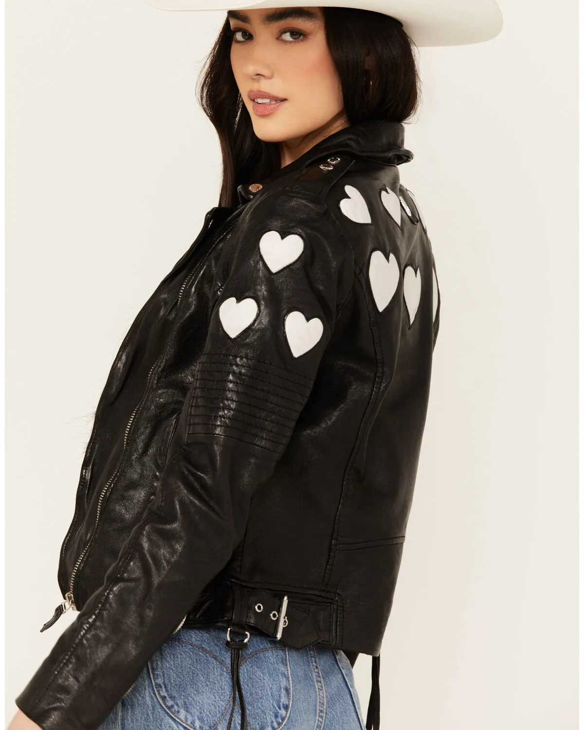 Product Name:  Mauritius Leather Women's Scattered Hearts Leather Jacket