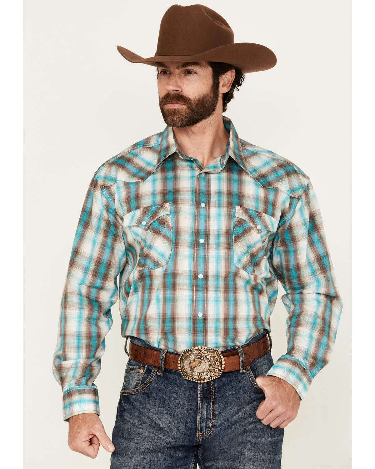 Product Name:  Panhandle Men's Boot Barn Exclusive Plaid Print Long Sleeve Snap Stretch Western Shirt