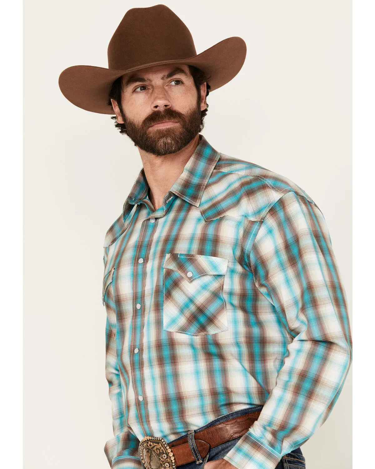 Product Name:  Panhandle Men's Boot Barn Exclusive Plaid Print Long Sleeve Snap Stretch Western Shirt