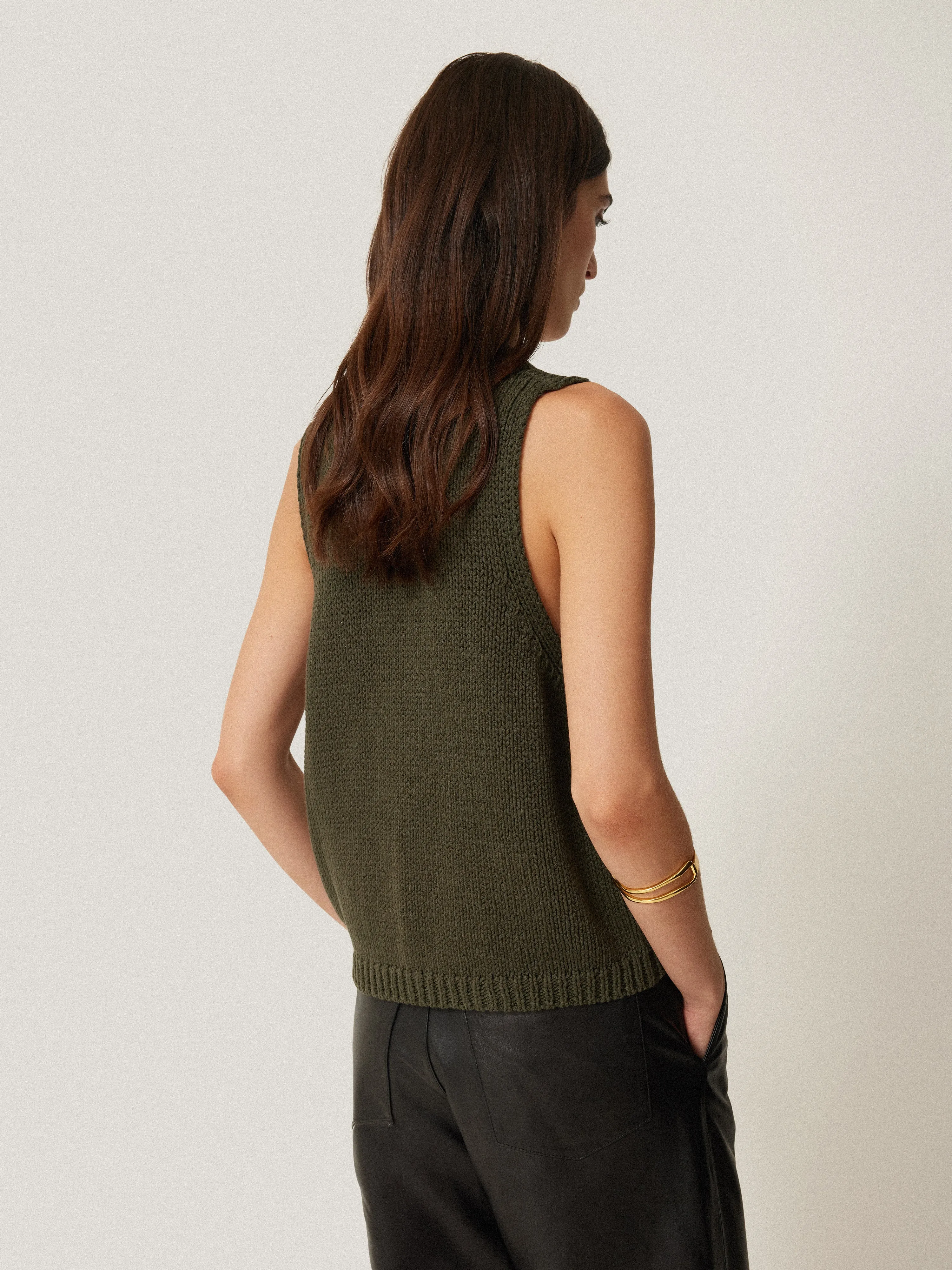 Pure Cotton Knitted Waistcoat | Khaki