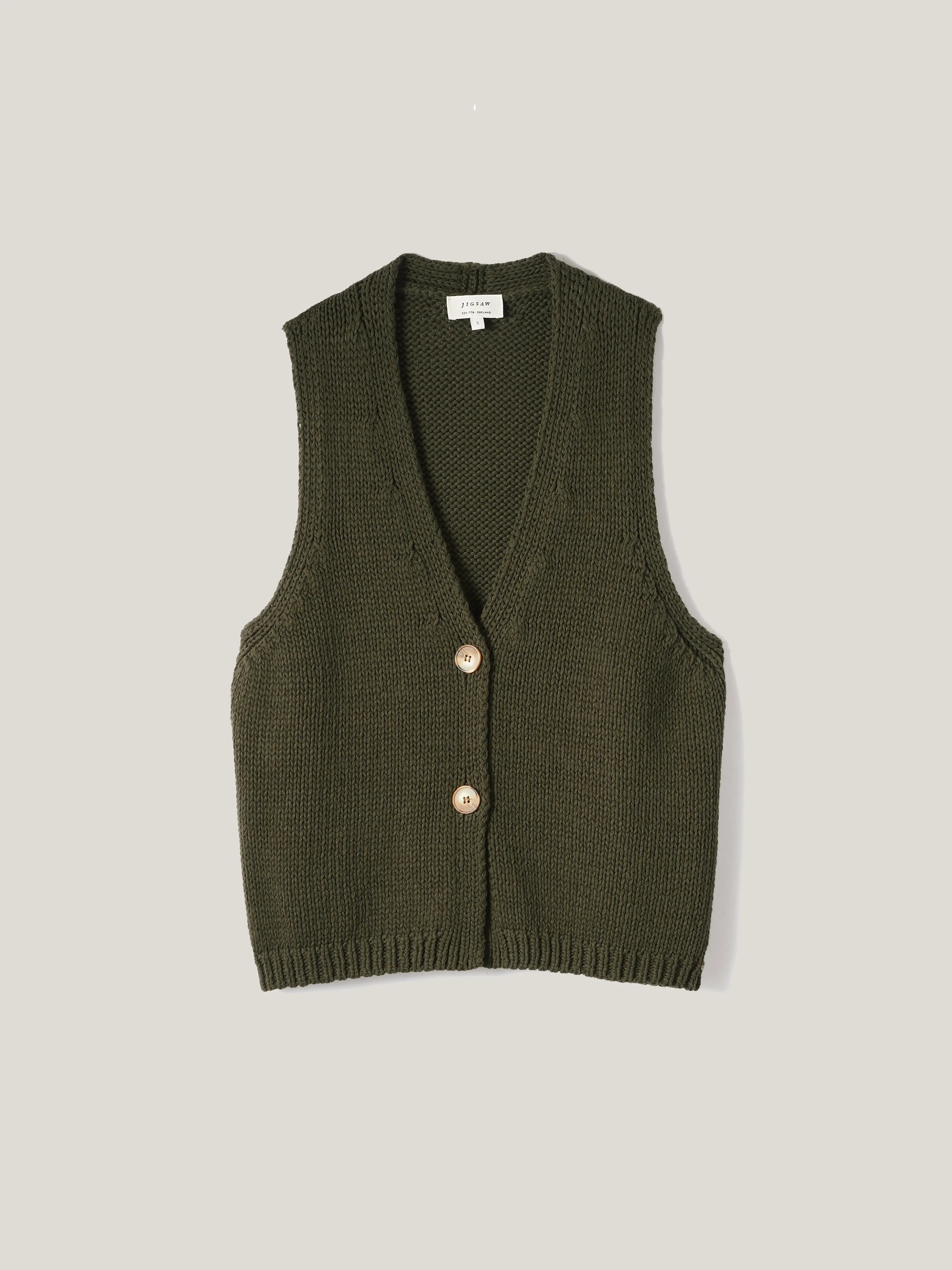 Pure Cotton Knitted Waistcoat | Khaki