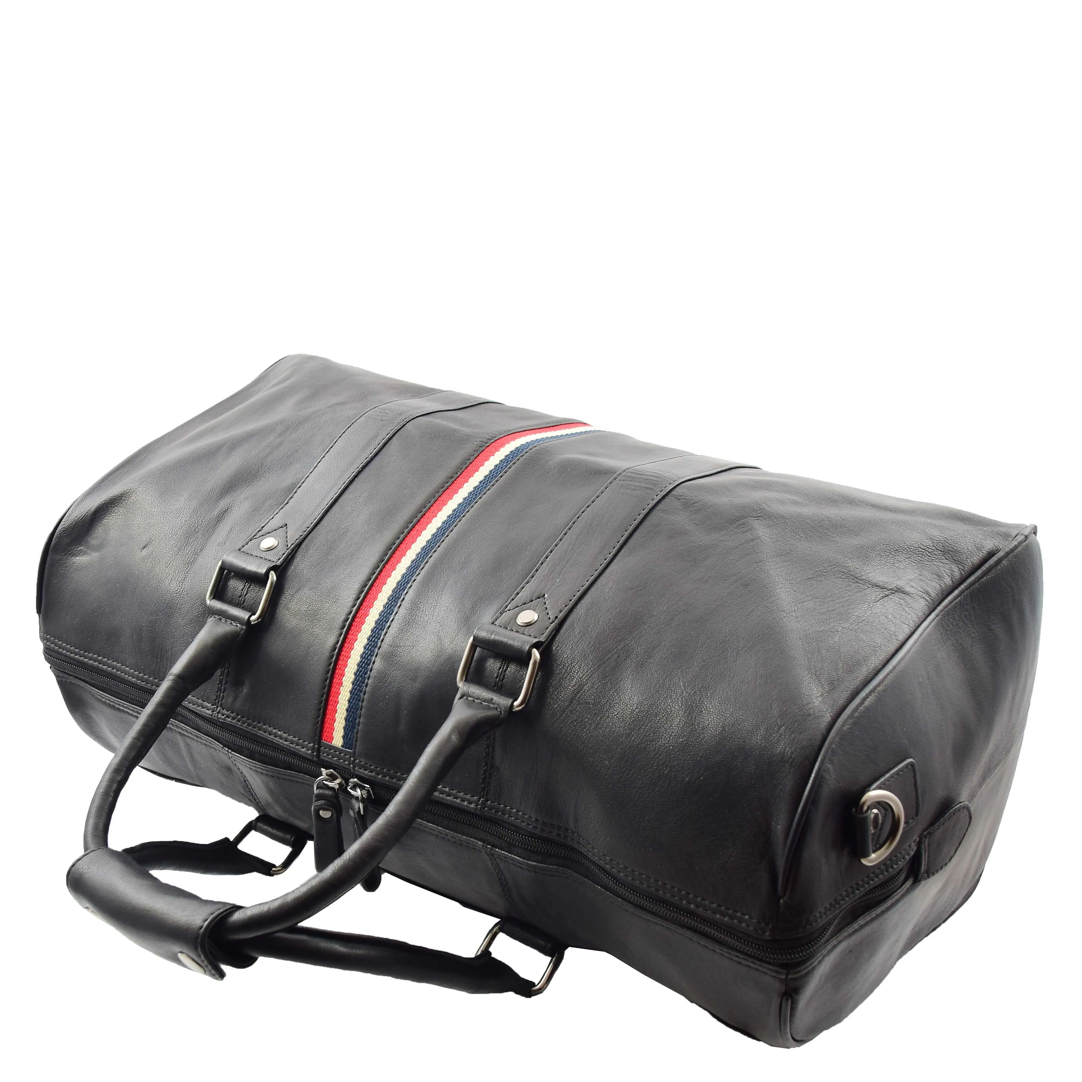 Real Leather Holdall Overnight Barrel Bag Springfield Black