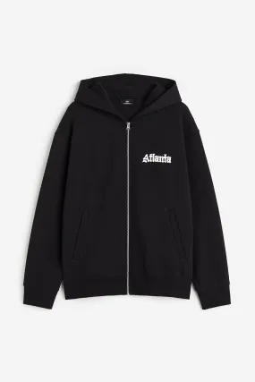 Relaxed Fit Zip-through hoodie - Long sleeve - Regular length - Black/Atlanta - Men | H&M GB