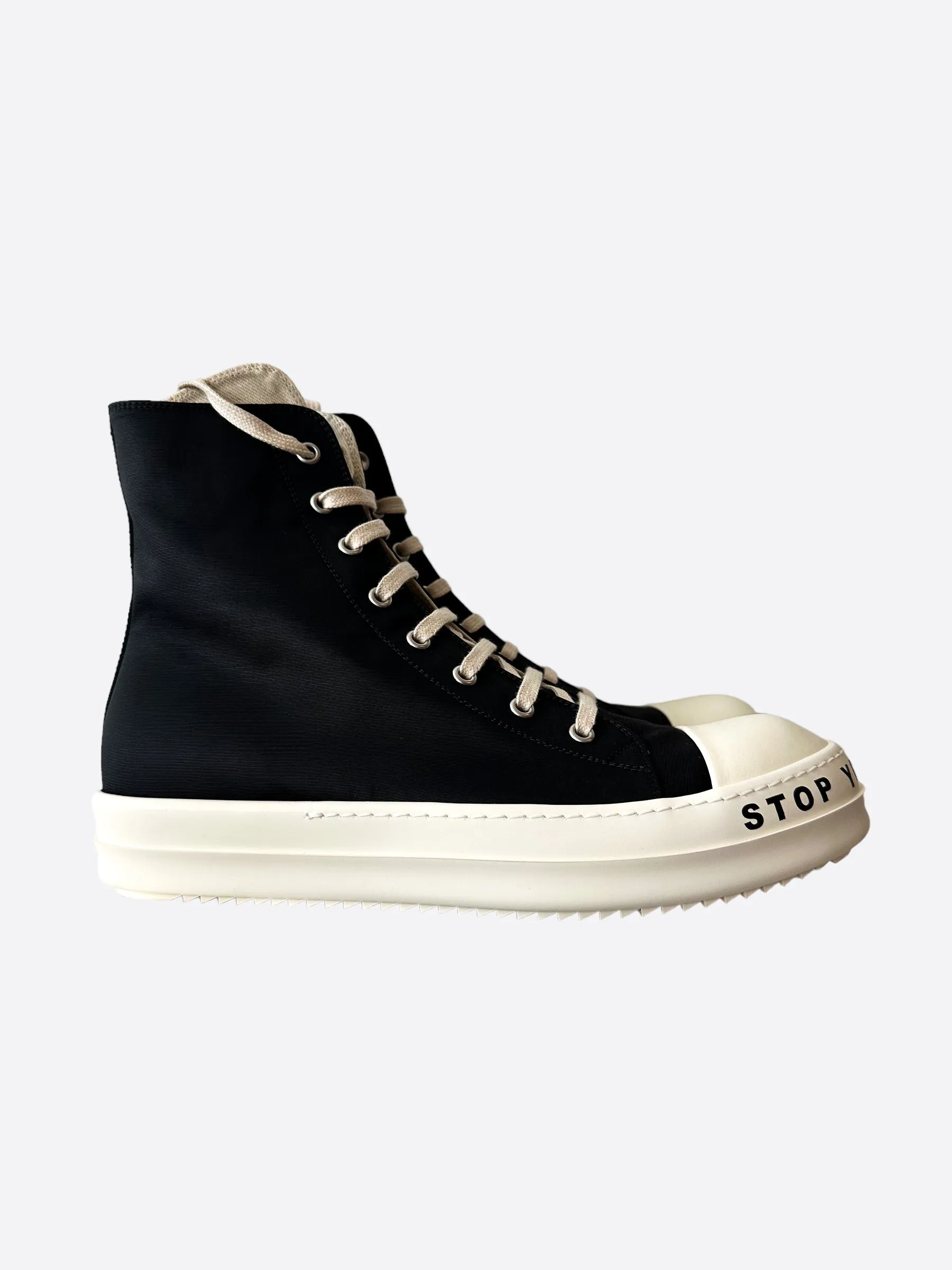 Rick Owens Drkshdw Black & White Stop Your Breath High Top Sneakers