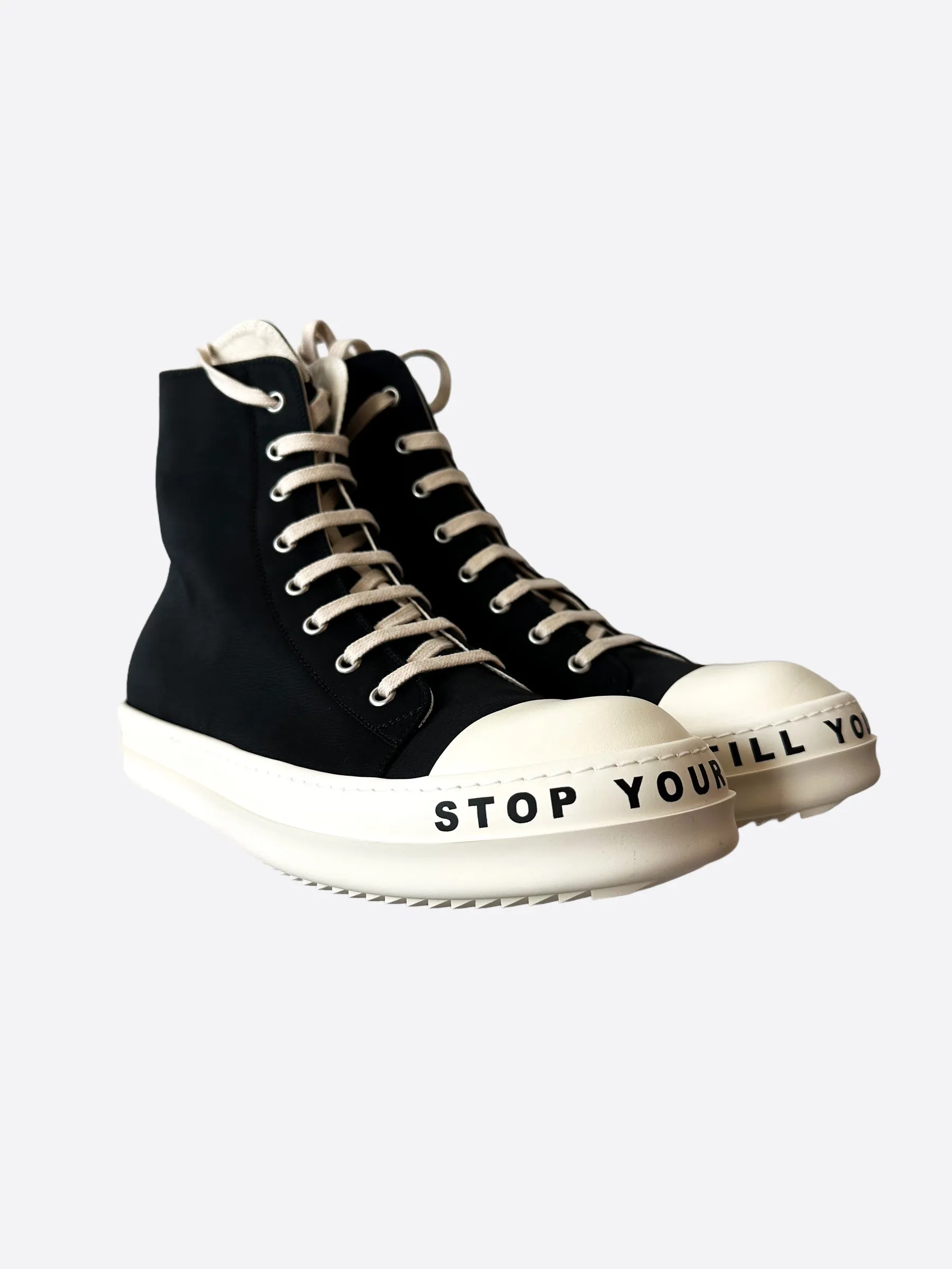 Rick Owens Drkshdw Black & White Stop Your Breath High Top Sneakers