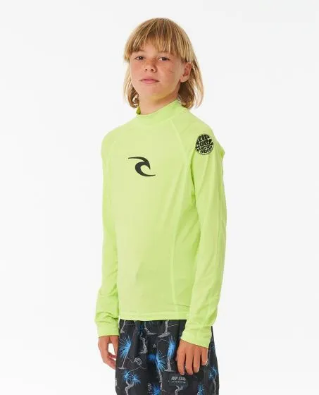 Rip Curl Brand Wave UPF Boys Long Sleeve Rash Vest - Lime