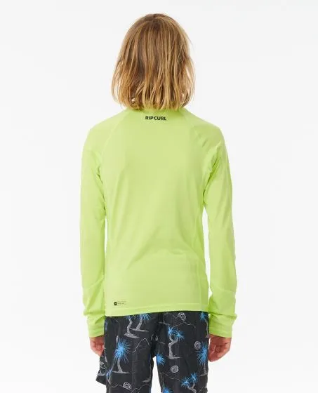 Rip Curl Brand Wave UPF Boys Long Sleeve Rash Vest - Lime